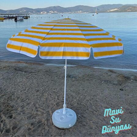 Plaj Şemsiyesi (Pamuk Kumaş) Sarı Renk Deniz, Balkon, Bahçe Şemsiyesi (Bidon Dahil) 2 Metre, 10 Telli Şemsiye