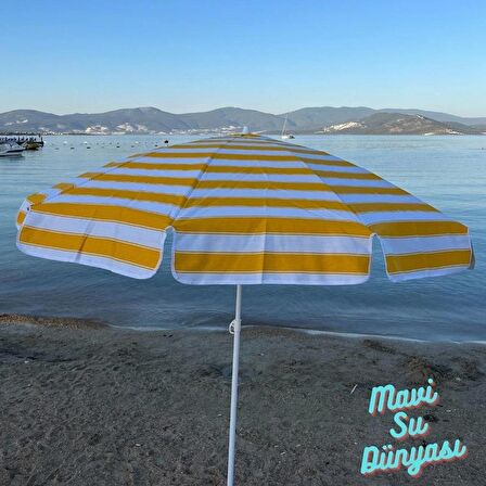 Plaj Şemsiyesi (Pamuk Kumaş) Sarı Renk Deniz, Balkon, Bahçe Şemsiyesi (Bidonsuz) 2 Metre, 10 Telli Sadece Şemsiye