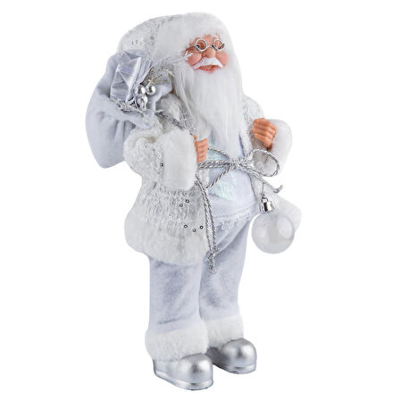 Gümüş Payet Ceketli Noel Baba 30 cm - Mavi Su Dünyası