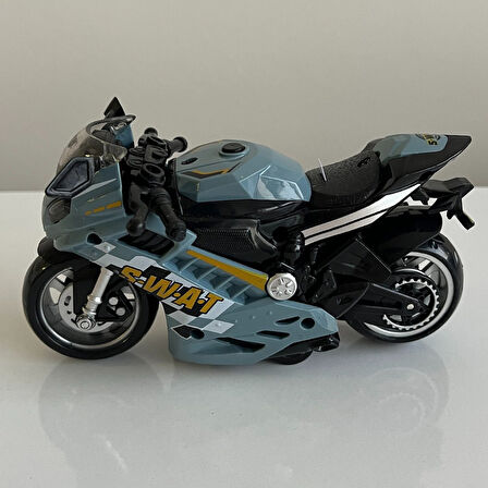 Oyuncak Motosiklet Şık Görünümlü Çek Bırak Işıklı ve Sesli Renkli 15 Cm - Mavi Su Dünyası