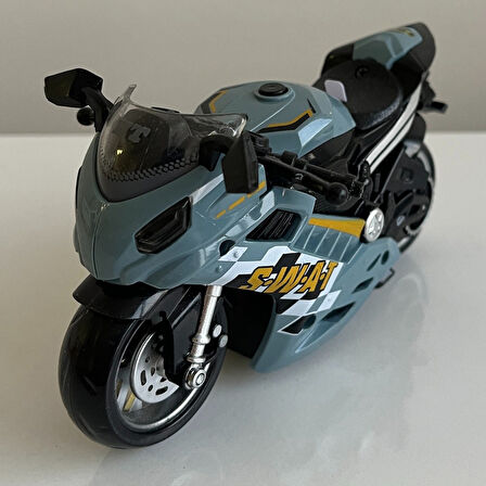 Oyuncak Motosiklet Şık Görünümlü Çek Bırak Işıklı ve Sesli Renkli 15 Cm - Mavi Su Dünyası