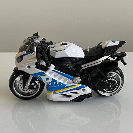 Oyuncak Motosiklet Şık Görünümlü Çek Bırak Işıklı ve Sesli Renkli 15 Cm - Mavi Su Dünyası