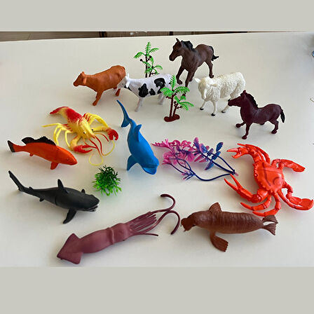 Hayvanlar Alemi Seti 16 Parçalı Full Set Deniz Hayvanları ve Kara Hayvanları