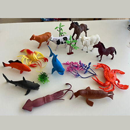 Hayvanlar Alemi Seti 16 Parçalı Full Set Deniz Hayvanları ve Kara Hayvanları