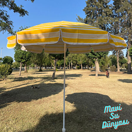 Plaj Deniz Balkon Şemsiyesi | Pamuk Kumaşlı Şemsiye | Bidonsuz| Eğilebilir |2 Metre Şemsiye