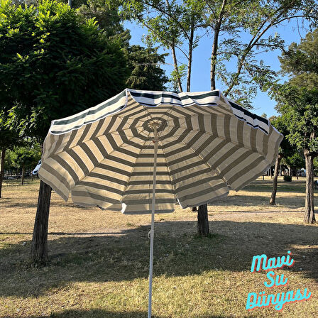 Plaj Deniz Balkon Şemsiyesi | Pamuk Kumaşlı Şemsiye | Bidonsuz| Eğilebilir |2 Metre Şemsiye