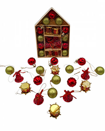 Yılbaşı Süsü 19' lu 8 Cm Karışık Süsler 19 Adet Set