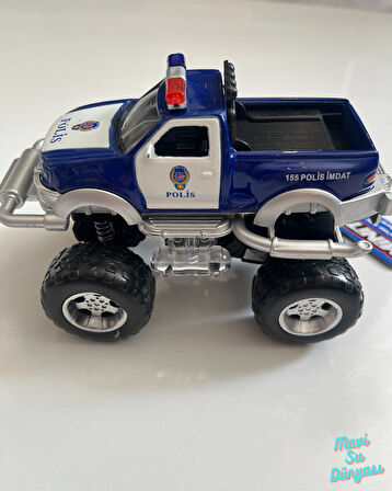 Metal Çek Bırak Sesli Canavar Polis Arabası 13x7x9 Cm