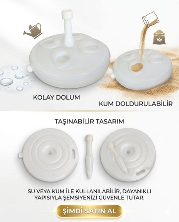 Şemsiye Bidonu | Gölgelik Bidonu Beyaz Renkli | 20 LT Hacimli