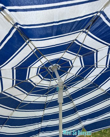 Plaj Deniz Balkon Şemsiyesi | %50 Pamuk %50 Porselen Kumaşlı Şemsiye | Bidonsuz | Eğilebilir | 2 Metre Şemsiye | 10 Telli Şemsiye