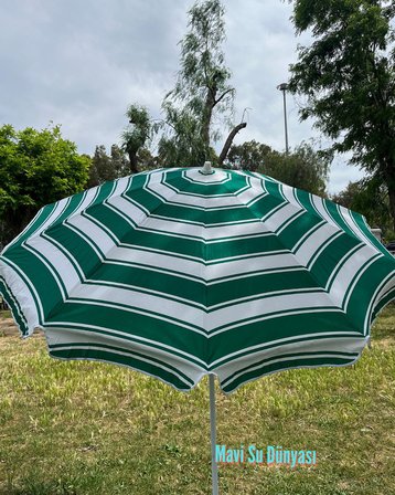 Plaj Deniz Balkon Şemsiyesi | %50 Pamuk %50 Porselen Kumaşlı Şemsiye | Bidonsuz | Eğilebilir | 2 Metre Şemsiye | 10 Telli Şemsiye