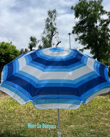 Plaj Deniz Balkon Şemsiyesi | %50 Pamuk %50 Porselen Kumaşlı Şemsiye | Bidonsuz | Eğilebilir | 2 Metre Şemsiye | 10 Telli Şemsiye