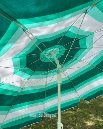 Plaj Deniz Balkon Şemsiyesi | %50 Pamuk %50 Porselen Kumaşlı Şemsiye | Bidonsuz | Eğilebilir | 2 Metre Şemsiye | 10 Telli Şemsiye