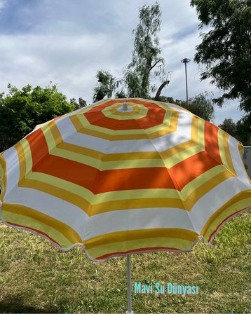 Plaj Deniz Balkon Şemsiyesi | %50 Pamuk %50 Porselen Kumaşlı Şemsiye | Bidonsuz | Eğilebilir | 2 Metre Şemsiye | 10 Telli Şemsiye