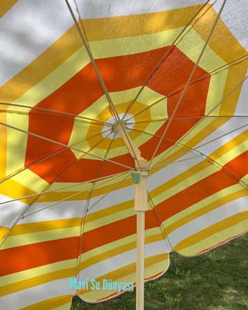 Plaj Deniz Balkon Şemsiyesi | %50 Pamuk %50 Porselen Kumaşlı Şemsiye | Bidonsuz | Eğilebilir | 2 Metre Şemsiye | 10 Telli Şemsiye