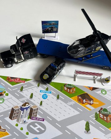 Oyuncak Helikopter Tır ve Araba Seti Siyah | 33 Cm Tır | 20 Cm Helikopter | 8 Cm Araba ve Aksesuarlar 