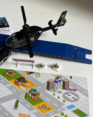 Oyuncak Helikopter Tır ve Araba Seti Siyah | 33 Cm Tır | 20 Cm Helikopter | 8 Cm Araba ve Aksesuarlar 