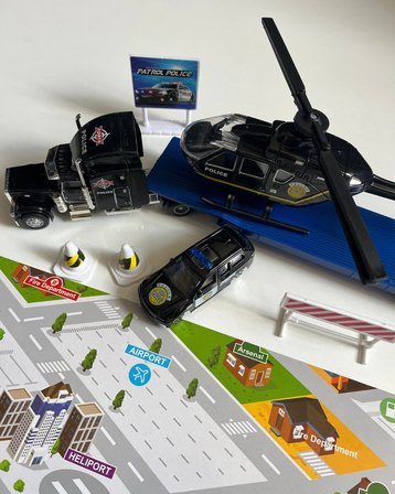 Oyuncak Helikopter Tır ve Araba Seti Siyah | 33 Cm Tır | 20 Cm Helikopter | 8 Cm Araba ve Aksesuarlar 