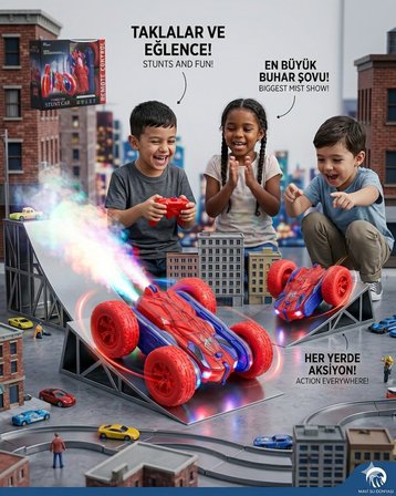 Uzaktan Kumandalı Spiderman Renk Full Fonksiyon | 2.4 Ghz Şarjlı | Işıklı Buhar Atan | 360 Derece Dönebilen Akrobat Araba