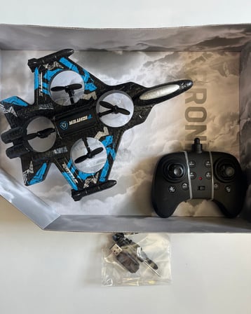 Uzaktan Kumandalı Uçak Dron Thunder Combat Mavi | 2.4Ghz 360 Derece Dönebilen | LED Işıklı | Otomatik İniş Kalkış Mavi