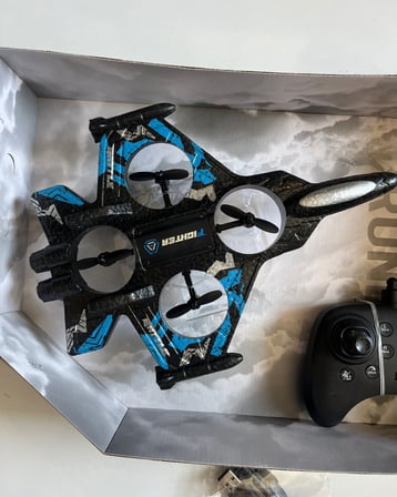 Uzaktan Kumandalı Uçak Dron Thunder Combat Mavi | 2.4Ghz 360 Derece Dönebilen | LED Işıklı | Otomatik İniş Kalkış Mavi