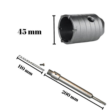 Tomax SDS Plus Elmaslı Beton Delme Ucu 45 mm Panç + 200 mm Adaptör