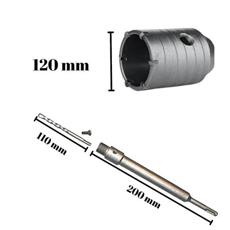 Tomax SDS Plus Elmaslı Beton Delme Ucu 120 mm Panç + 200 mm Adaptör