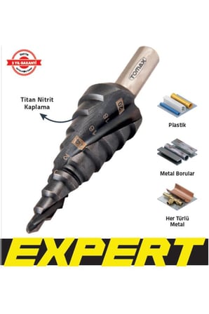 Tomax Expert 4-20 mm Kademeli Matkap Ucu | AlTiN Kaplamalı HSS Basamaklı Sac Delme Ucu