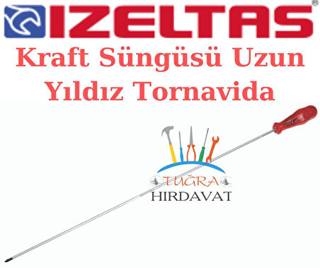 İzeltaş Süngüsü Uzun Yıldız Uçlu Tornavida 4.5x300 Ph1 Kraft Seri