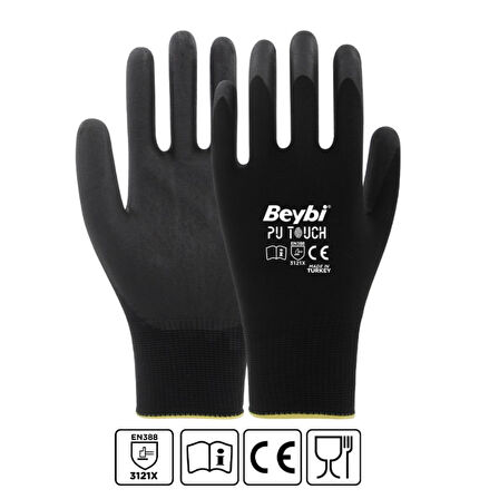 Beybi TOUCH PU Poliüretan Kaplı Polyester Eldiven NO:8 (1 ÇİFT)