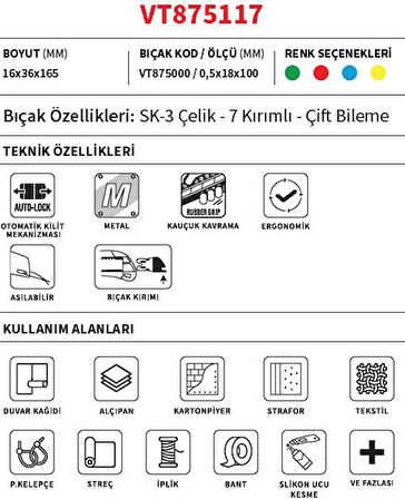 Vip-Tec VT875117 Profesyonel Maket Bıçağı 18mm Alüminyum Gövde
