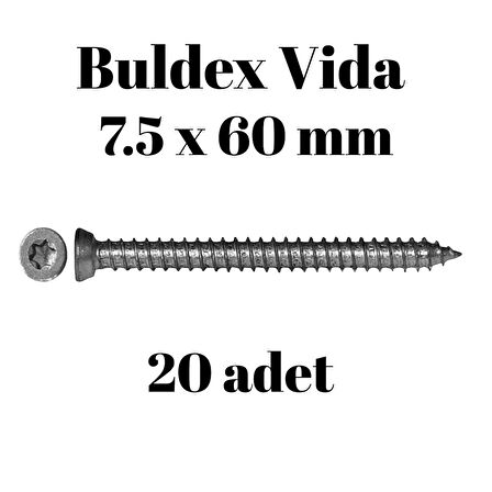 Buldex Beton Vidası 7.5x60 mm 20 Adet | Torx T30 Uyumlu Dübelsiz Vida