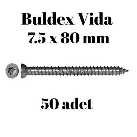 Buldex Beton Vidası 7.5x80 mm 50 Adet | Torx T30 Uyumlu Dübelsiz Vida