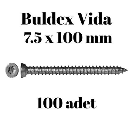 Buldex Beton Vidası 7.5x100 mm 100 Adet | Torx T30 Uyumlu Dübelsiz Vida