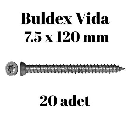 Buldex Beton Vidası 7.5x120 mm 20 Adet | Torx T30 Uyumlu Dübelsiz Vida