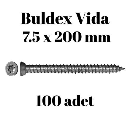 Buldex Beton Vidası 7.5x200 mm 100 Adet | Torx T30 Uyumlu Dübelsiz Vida
