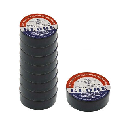 Globe İzole Bant Siyah 10 lu Paket PVC Elektrik Izolasyon Bandı 