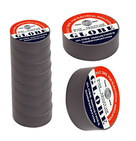 Globe İzole Bant Gri 10'lu Paket PVC Elektrik Izolasyon Bandı