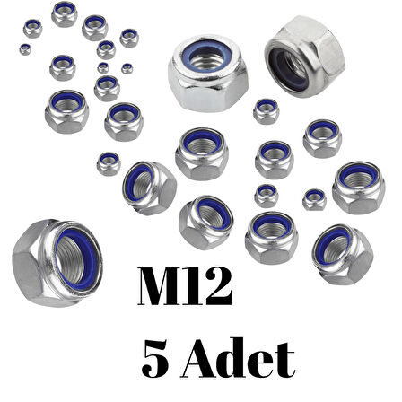 Fiber Somun M12 – DIN 985 –  5'li Paket Contalı Gevşemez Somun