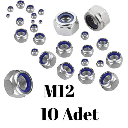 Fiber Somun M12 – DIN 985 –  10'lu Paket Contalı Gevşemez Somun