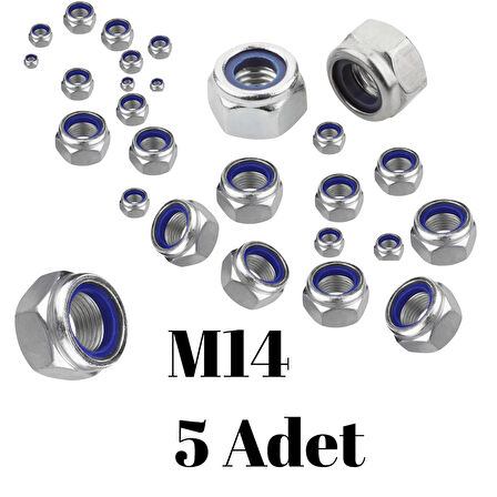 Fiber Somun M14 – DIN 985 –  5'li Paket Contalı Gevşemez Somun