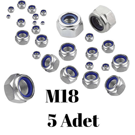 Fiber Somun M18 – DIN 985 –  5'li Paket Contalı Gevşemez Somun