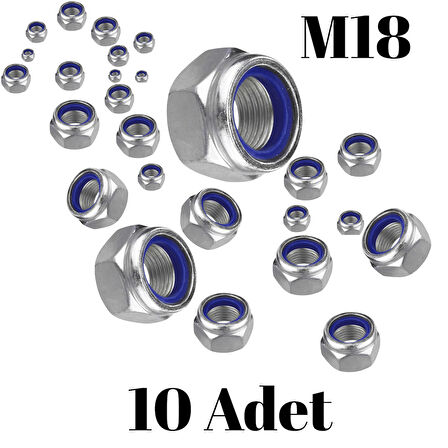 Fiber Somun M18 – DIN 985 –  10'lu Paket Contalı Gevşemez Somun