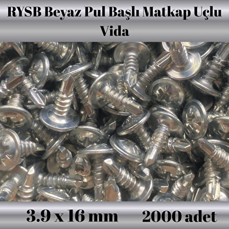 Rysb 3,9x16 mm 2000 Adet Beyaz Pul Başlı Matkap Uçlu Vida Otomatik Vida