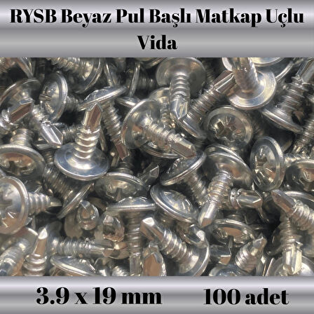 Rysb 3,9x19 mm 100 Adet Beyaz Pul Başlı Matkap Uçlu Vida Otomatik Vida