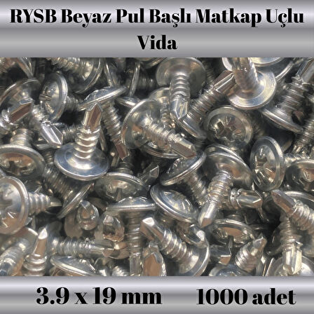 Rysb 3,9x19 mm 1000 Adet Beyaz Pul Başlı Matkap Uçlu Vida Otomatik Vida