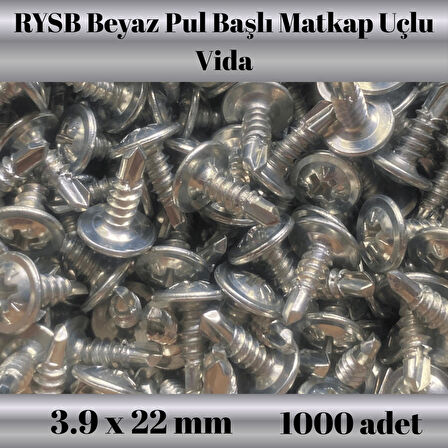 Rysb 3,9x22 mm 1000 Adet Beyaz Pul Başlı Matkap Uçlu Vida Otomatik Vida