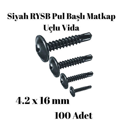 Rysb 4,2x16 mm 100 Adet Siyah Pul Başlı Matkap Uçlu Vida Otomatik Vida