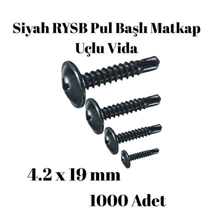 Rysb 4,2x19 mm 1000 Adet Siyah Pul Başlı Matkap Uçlu Vida Otomatik Vida