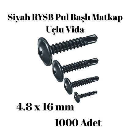 Rysb 4,8x16 mm 1000 Adet Siyah Pul Başlı Matkap Uçlu Vida Otomatik Vida